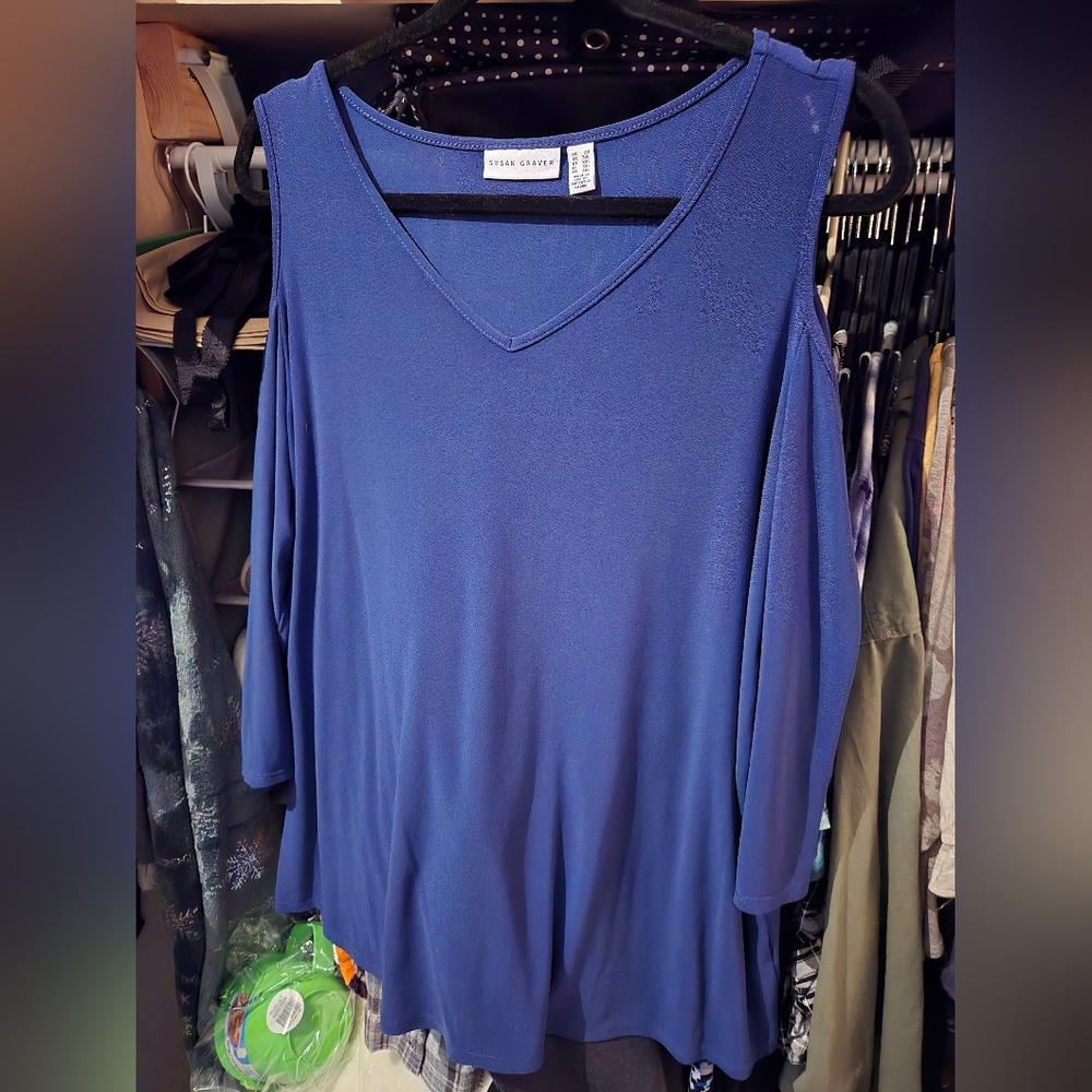 Blue Cold Shoulder Top